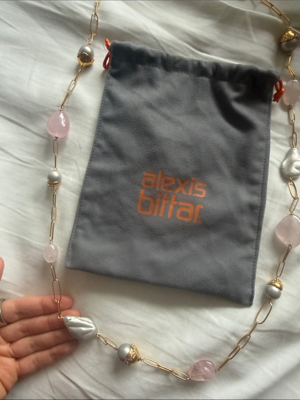 Alexis Bittar Pink, Grey Pearl + Gold Long Link Necklace - NWT